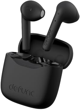 Defunc True Lite Schwarz - Drahtloser Bluetooth 5.3 Hi-Fi Stereo Sound Kopfhörer, Touch Control, Integrierte Mikrofone, 20 Stunden Wiedergabezeit, USB-C Charge, für iOS und Android Telefon