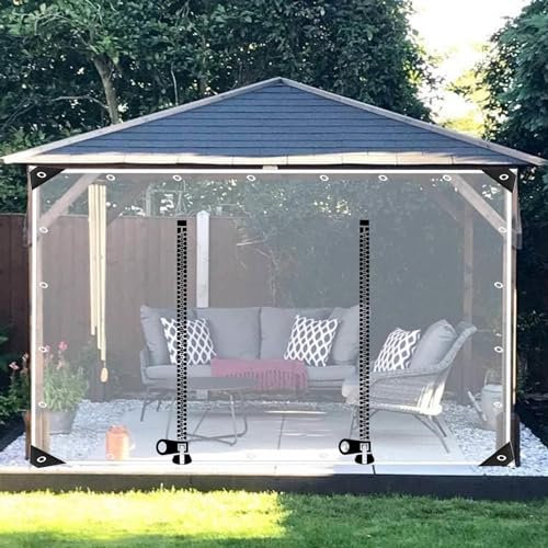 Pannelli Laterali Trasparenti per Gazebo,Tende Telone Trasparente Impermeabili Esterni con Porte a Cerniera,Telone in Plastica PVC da 0,3mm,Telone Divisorio con Occhielli,W×H-2×2m(6.6 * 6.6ft)