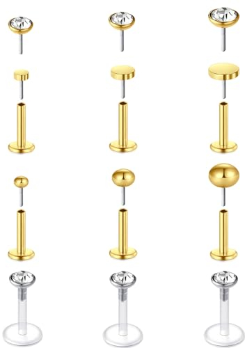 MODRSA 16G Lippenpiercing Stud Plastik 8mm Labret Piercing Tragus Kunststoff Helix Lippen Retainer Bioflex Conch Piercing Lip Klassisch Gewindeloses