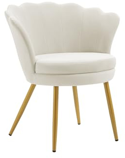 Poltrona Conchiglia Camera da Letto in Velluto Design Moderno, Sedia Classica con Gambe in Metallo Placcato Oro - Poltroncina per Salotto con Seduta Morbida Imbottita Modello Maddina - Beige