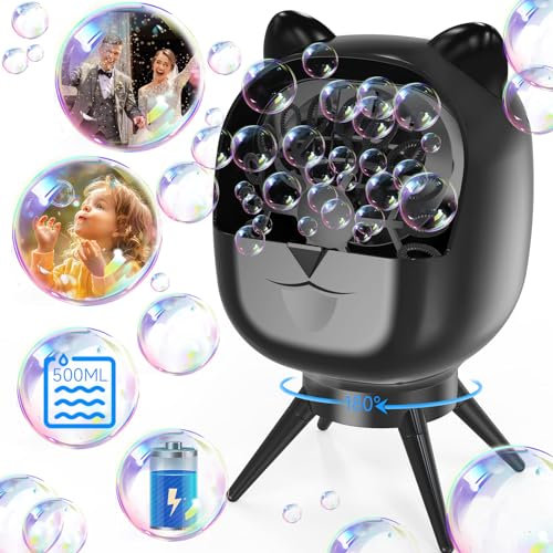 Rechargeable Bubble Machine Outdoor for Kids, 30,000+ Release Per Minute Automatic Bubbles Makers, 90°/180° Rotating 500ML with 2 Speed Modes for Party, Wedding, Birthday