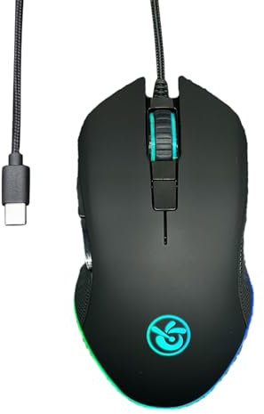 Ratones ergonómicos tipo C USB C para juegos, 6 botones, 3600 DPI para PC, portátil y más dispositivos tipo C, longitud de cable de 1,5 m