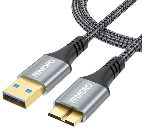 FEMORO Hard Drive Cable 3ft 5Gbps Data Transfer, External USB 3.0 A to Micro B Cord Replacement for Seagate WD SSD HDD Hard Disk Xbox Game Drive Brother Scanner