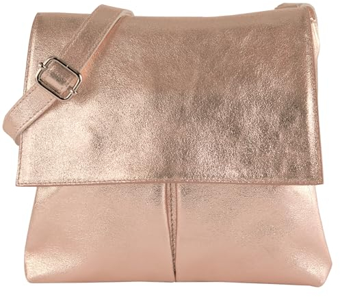 modamoda de - T63LEDER - Sac à bandoulière en cuir pour femme, Or rose métallisé, s