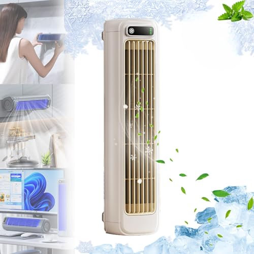 EHOTER Climatiseur Portable, Mini Refroidisseur d'air à 3 Vitesses, Serum Cooling Ace 3.0, Ventilateur De Refroidissement Silencieux pour Maison Chambre à Coucher Bureau (Beige)