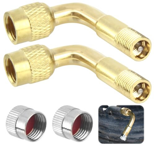2 Stück Ventilverlängerung Kupferventiladapter, 90°-Winkel Winkelventilverlängerung, Autoventil Reifenventilverlängerung für Auto, Motorrad, Fahrrad, Scooter, Langlebige