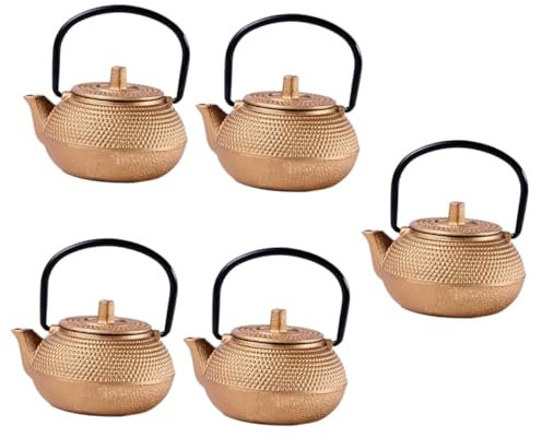 5 Pz servizio da tè teiera in ghisa tè antico teiera giapponese teiera isolata fare finta teiere sfuse teiera vintage home decor piccola teiera in ghisa bollitore per il tè Golden Alipis