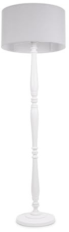 ValueLights | Traditional White Wood Candlestick Floor Lamp with Grey Fabric Drum Shade for Living Room | Floor Lamps, Home Décor & Improvement Essential | Included LED Bulb