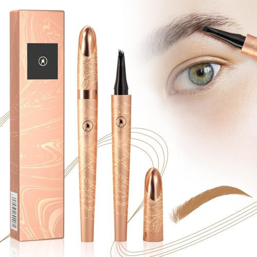 3D Waterproof Microblading Eyebrow Tattoo Pencil - 4 Fork Tip, Magic Contouring Pen (Light Brown)