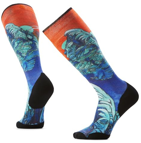 Smartwool, Men's, Ski Targeted Cushion Winter Haze Print Over The Calf Socks, Deep Navy, Large