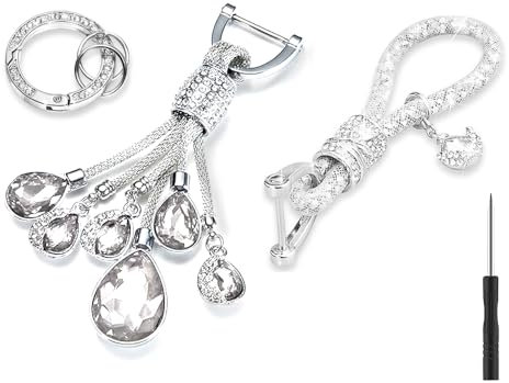 RXXR Lot de 2 porte-clés en cristal pailleté avec strass pour voiture, sac à main, clé, Argent brillant, taille unique