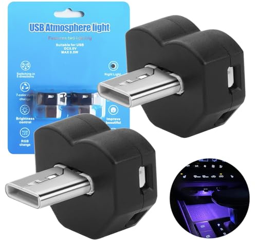 AUTOXBERT 2 Stück Typ-C Mini USB LED Licht, 8-Farben Einstellbarer Winkel Umgebungslicht, Auto On/Off-Atmosphäre Lampe für Auto-Innenraum, Home Decor, Lesen, Camping, Tastatur Beleuchtung