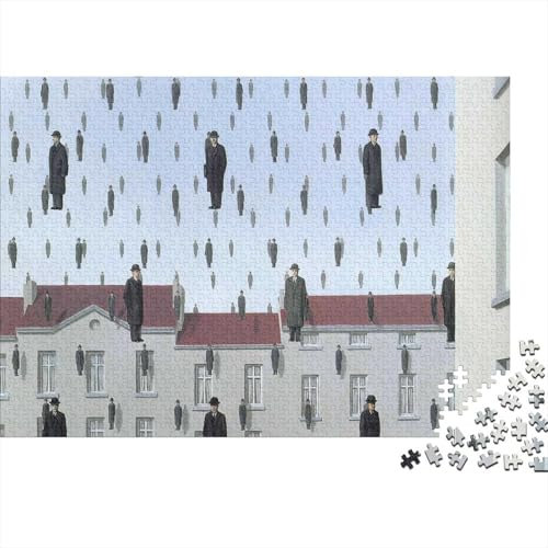 Rene Magritte Museum Jigsaw Wooden Puzzles Panoramic 1000 Piece Golconda Jigsaws Puzzle for Adults, World-famous Paintings Puzzle That Can Be Used for Home Decoration 1000 Pcs