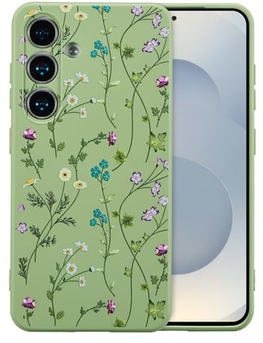 RALEAVO Hülle für Samsung Galaxy S24 Plus, Blumen Schutzhülle, Grün/Stamm | RALEAVO Blumen Hülle für Samsung Galaxy S24 Plus, Flüssig Silikon Stoßfeste Schutzhülle Niedlich Dünn mit Microfiber Hülle