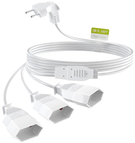 Câble d'extension de courant de 2 m, rallonge de prise 3 en 1 avec fiche plate, rallonge de prise européenne, double prise pour prise 250 V/2,5 A, rallonge de câble d'alimentation pour la maison