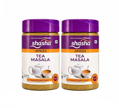Shasha Authentic Masala Chai Tea Powder, Traditional Indian Spiced Tea Mix | Cardamom, Clove & Cinnamon – Unsweetened, Natural Chai Masala Blend for Authentic Chai Tea, 3.52 oz (Pack of 2)