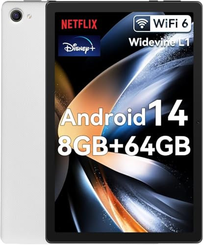 ryesug 10 Inch Tablet Android 14 Tablet, Octa-Core with 8GB+64GB+1TB, 5000mAh, 2.4Ghz + 5Ghz WiFi 6, Bluetooth 5.0 Dual 5MP+8MP Camera, 1280 * 800 Full HD Display(White)