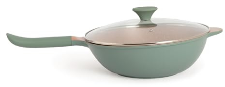 CREATE / WOK STUDIO/Wok de aluminio fundido con revestimiento cerámico verde sage/Apto para todo tipo de cocinas. Ø32 cm mantiadherente. capacidad de 4.7L. libre de PFOA. mango baquelita