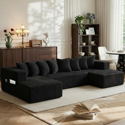 HSXZLO 325cm Ecksofa mit Schlaffunktion, U-Form Schlafsofa, 4-Sitzer mit Ottomane Links oder Rechts, Relaxsofa für Wohnzimmer, freistehend, Keine Montage