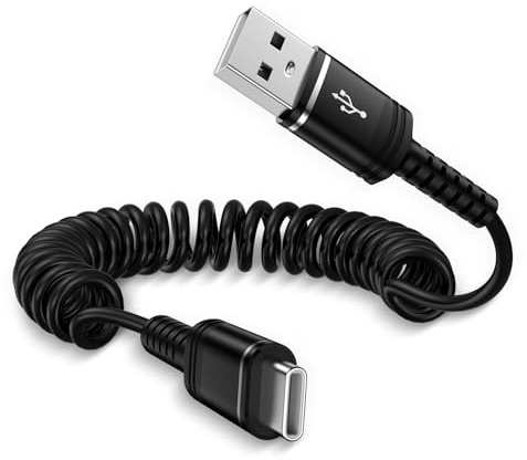 Coiled USB C Cable,Short【0.3m-1m】USB A to USB C Android Car Charging Cord | Type C Samsung Phone Charger Cable for Samsung Galaxy S26 S25 S24 S23 S22 S21 A56 A55 A36 A35 A17 A16,iPhone 17 16 15,Google