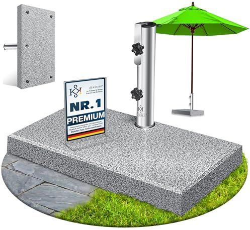 KESSER Pied de parasol en granit avec tube en acier inoxydable, pied de parasol rectangulaire de qualité supérieure, 30 kg, pour mâts de parasol jusqu'à 16-48 mm, avec poignée de transport, gris