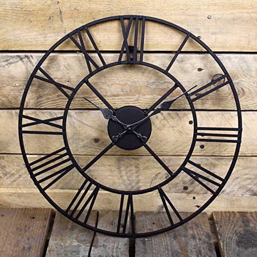 Wilsons Direct Large Black Vintage Metal Roman Numeral Clock Antique Skeleton Hanging Wall Clock (40cm)