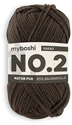 myboshi No.2 Baumwolle zum Häkeln, Baby Wolle, vegane Wolle zum Stricken, Wolle 60 Grad waschbar, für Baby und Amigurumi, 50g, Ll 100m Braun (Kakao), 1 Knäuel