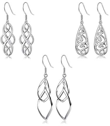 YADOCA 3 Paare Edelstahl Keltischer Knoten Hohlen Tropfen Ohrringe für Frauen Mädchen Twist Dangle Filigrane Ohrringe Doppel Loops Design Ohrringe Damen Geschenk