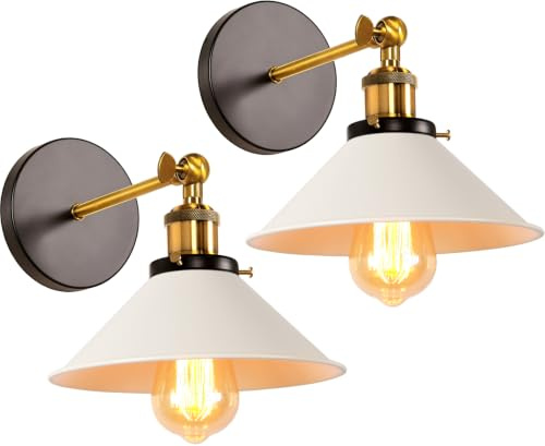 2 Stücke Wandleuchte Industrielle Wandlampe Innen E27 Wandstrahler Vintage Wand Lampen Retro Ø22 cm 180° Einstellbar Stecker Metall Wandbeleuchtung für Wohnzimmer Schlafzimmer Küche Flur