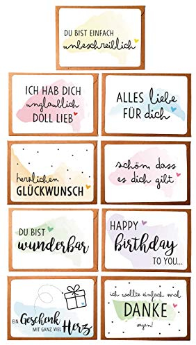 OWLBOOK Grußkarten Set 9 Stück mit Umschläge Glückwunsch-Karte zum Jahrestag Geburtstag Mann Frau