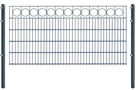 Doppelstabmattenzaun RING - Komplett-Set inkl. Pfosten & Befestigungsmaterial - optisch ansprechender Schmuckzaun mit Zierelementen (L 12 m | H 103 cm | Anthrazit)