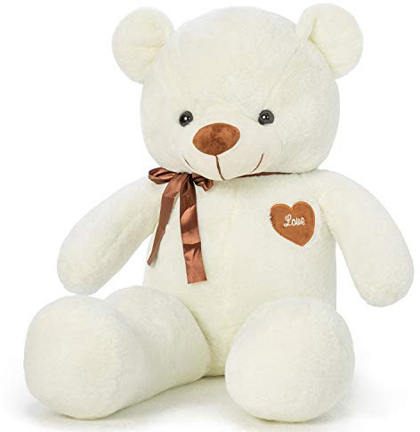 YunNasi Ours en Peluche Géant Nounours Grand Doudou Teddy Doux Ours L 80CM Blanc Cadeau pour Enfants et Amie