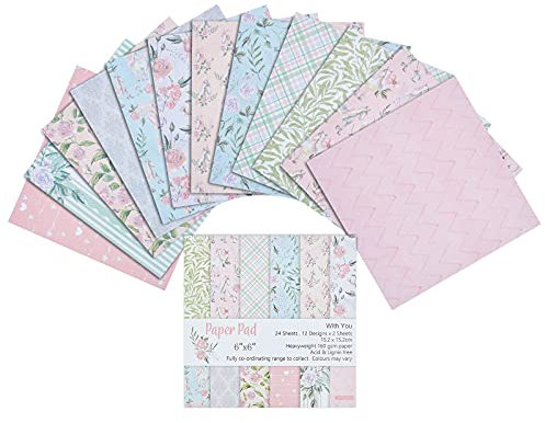 GORGECRAFT Paquet de Papier à Motifs de 24 feuilles Bloc de Papiers à Motif Floral Bloc de Papiers Scrapbook Décoratif Collection de Papier Cartonné Recto à Motifs, Rose