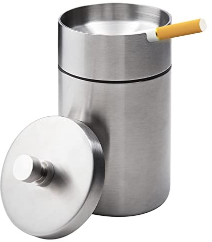 Aschenbecher aus Edelstahl mit Deckel, Auto-Aschenbecher, geruchsdicht, tragbar, rauchfrei, abnehmbar, winddicht, löschend, für Auto-Becherhalter (Silber)
