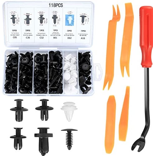 118 Pcs Car Body Trim Clips, Car Retainer Clips, Universal Auto Car Trim Clips, Plastic Nylon Rivet Trim Clips for Car Door Bumper Retainer Clips Fasteners Remover, with Panel Removal Pry Tool