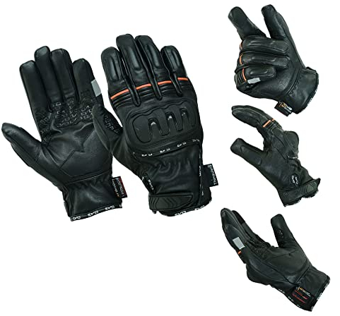 EVO Fitness Motorbike Motorcycle Gloves Thinsulate 3M Hipora Windproof Waterproof Winter All Weather Thermal Carbon Shell Fiber Knuckle Smartphone Touch Compatible (Black, L)