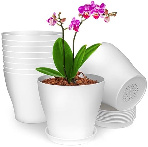BELLE VOUS (Lot de 10 Pot Plante Intérieur en Plastique Blanc - Pot de Fleur avec Soucoupe & Trous de Drainage de 13,5 cm - Pot De Fleur Interieur Décoratif pour Plantes, Succulentes ou Semis