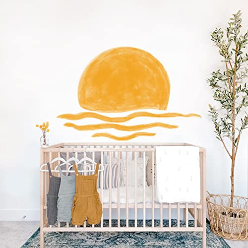 astrkiz 93 x 60 cm Wandtattoo Sonne Selbstklebend Wandaufkleber Boho sonne aufkleber groß Wandsticker Sonne Wandtattoo für Kinder Mädchen Junge Kinderzimmer Babyzimmer, Orange Halbsonne & Wolken