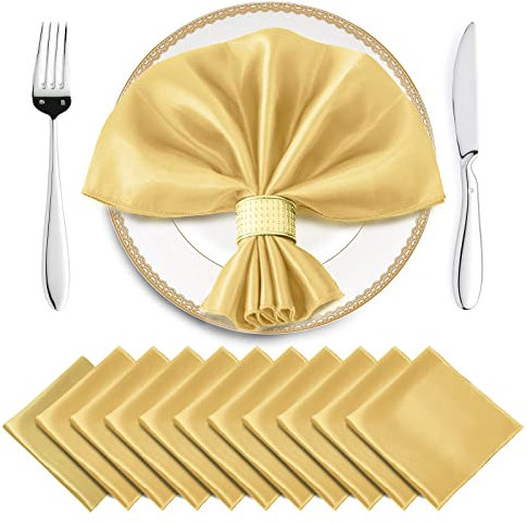Horbaunal 16 Stück goldene Satin-Servietten, 43,2 x 43,2 cm, quadratisch, weiche Tischservietten, seidige Stoffservietten, Tischdekoration für Hochzeiten, Bankette, Partys