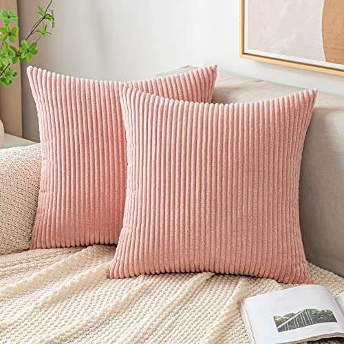 EMEMA Kissenbezug 50x50 cm Kordsamt Kissenbezüge Dekokissen Sofakissen Cord Kissenhülle Zierkissenbezug Kord Dekorative Weiche für Sofa Wohnzimmer Schlafzimmer 2er Set Rosa