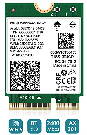 WiFi 6 Wireless Card Intel AX201 NGW M.2: CNVio2, Bluetooth 5.2, 2400Mbps Network Adapter for Laptop Support Windows 10/11 (64bit) Only available with Gen 10+ CPU