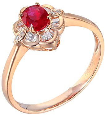 AMDXD Hochzeitsring Gelbgold 18 Karat 750 Frauen, 0.6ct Rubin Pärchen Ringe Rot, Blumen Trauringe 750 Gold mit Diamant Echt Gold, Gr.67 (21.3)