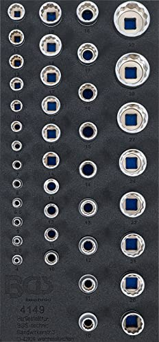 BGS 4149 | Werkstattwageneinlage 1/3: Steckschlüssel-Einsätze Zwölfkant | 6,3 mm (1/4), 10 mm (3/8), 12,5 mm (1/2) | 40-tlg.