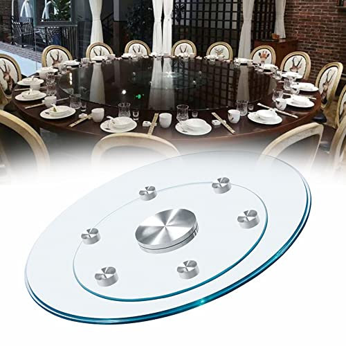 FREAZE 80cm Rond Lazy Susan Plaque De Service Plateau Tournant De Cuisine avec Roues Auxiliaires, Organisateur De Cuisine en Verre Trempé Transparent pour Table À Manger (Size : 60cm/24in)