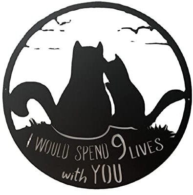 Katzen Metall Silhouette Wand Dekoration Ornamente für Den Außenbereich Garten Hof Rasen Kunst Handwerk Raum Dekoration für Verheirateten Ehemann Ehefrau,Black,29cm