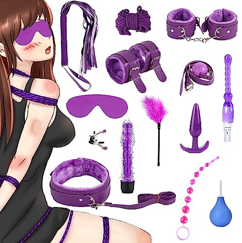 Qoosea 15 Piezas SM Bondage Kit, SM Bondage Erótico Set Juguetes Sexuales Plug Anal Butt Plug Set para Parejas BDSM Restraints Kits Esposas para Principiantes y Experimentados (Púrpura)