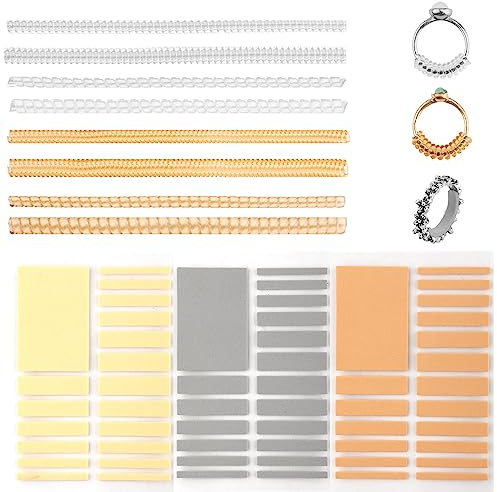 LUTER 65 Teiliges Ring Adjuster Invisible Set, Ringgrößenversteller Spiralförmiger Ringspanner Passend für Breite Ringe Unsichtbarer Ringgrößenversteller für Lose Ringe, Goldenes Silber