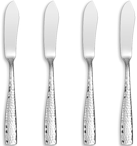 KEAWELL Premium 4-Piece 7 Louis Butter Knives, 18/10 Stainless Steel, Dishwasher Safe (Silver, Louis Hammered)