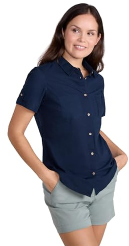 Mountain Warehouse Coconut Short Sleeve Womens Shirt - 100% Cotton Ladies Top, Lightweight, Breathable Blouse, Mesh Lined Tee - Spring Summer, Travelling Dark Blue Women's Size 20