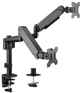 Gembird Dual Monitor Tischhalterung, 17–32 Zoll, Bis zu 9 kg pro Monitor, Vollbewegliche Arme, 360° Drehung, 35° Neigbar, 90° Schwenkbar, VESA-kompatibel, Integriertes Kabelmanagement, Schwarz